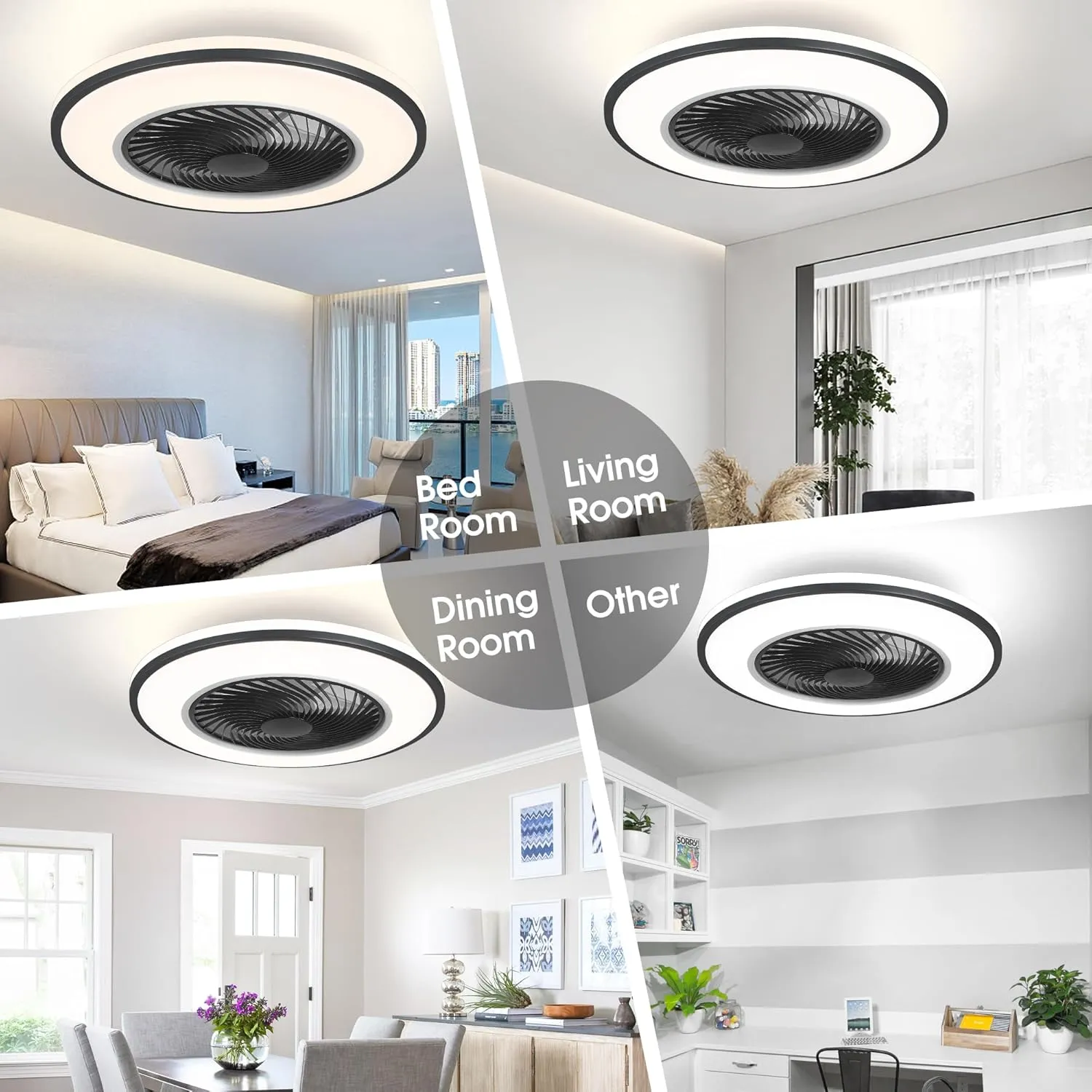 20'' Ceiling Fans with Lights, Low Profile Ceiling Fan with Light and Remote, Flush Mount Ceiling Fan with 6-Speed Reversible for Bedroom Living Room Kitchen