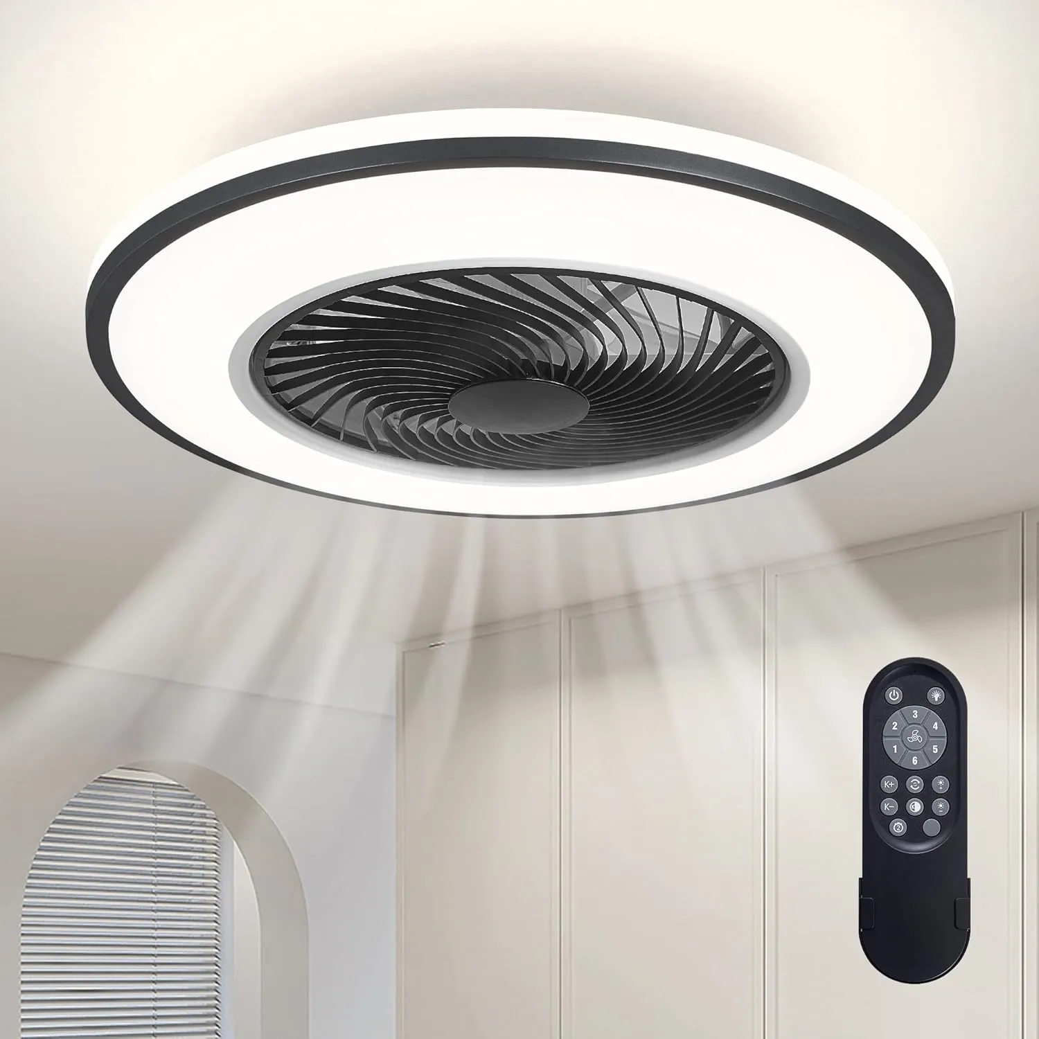 20'' Ceiling Fans with Lights, Low Profile Ceiling Fan with Light and Remote, Flush Mount Ceiling Fan with 6-Speed Reversible for Bedroom Living Room Kitchen
