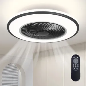 20'' Ceiling Fans with Lights, Low Profile Ceiling Fan with Light and Remote, Flush Mount Ceiling Fan with 6-Speed Reversible for Bedroom Living Room Kitchen