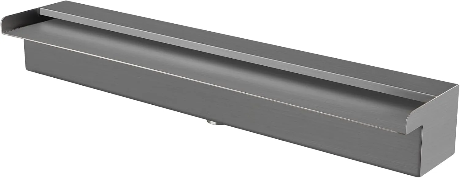 304 Stainless Steel Waterfall Pool Fountain with Connector, 23" Rectangular Water Feature Spillway for Swimming Pool, Garden Outdoor Pond, Spa (Brushed Nickel)