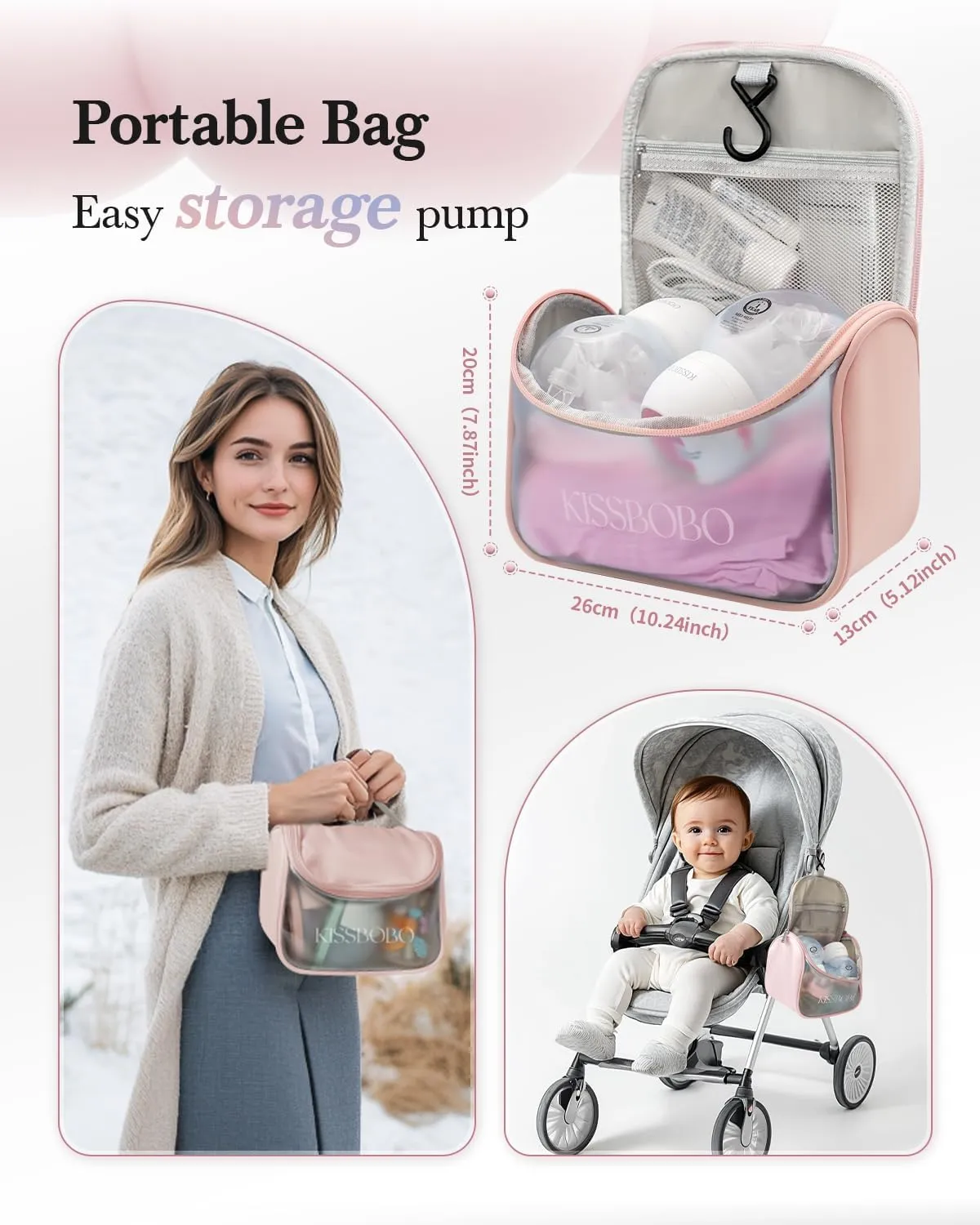 ABP-1508 Hands Free Breast Pump Wearable with Storage Bag, Wearable Breastfeeding Pump Strong Suction, Low Noise, 3 Modes & 9 Levels,with 21/24mm Insert/Flange (Red, 2 Pack)