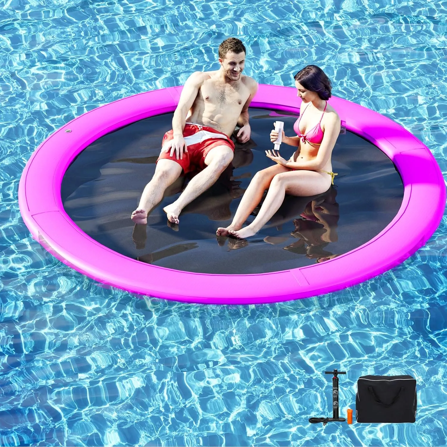 AECOJOY Sunchill Float Ring, Heavy Duty Inflatable Dock & Pool Float Lounger for Adults, Floating Mat Water Hammock Platform for Lake, Beach, Ocean, Tanning Pool Raft for Relaxing