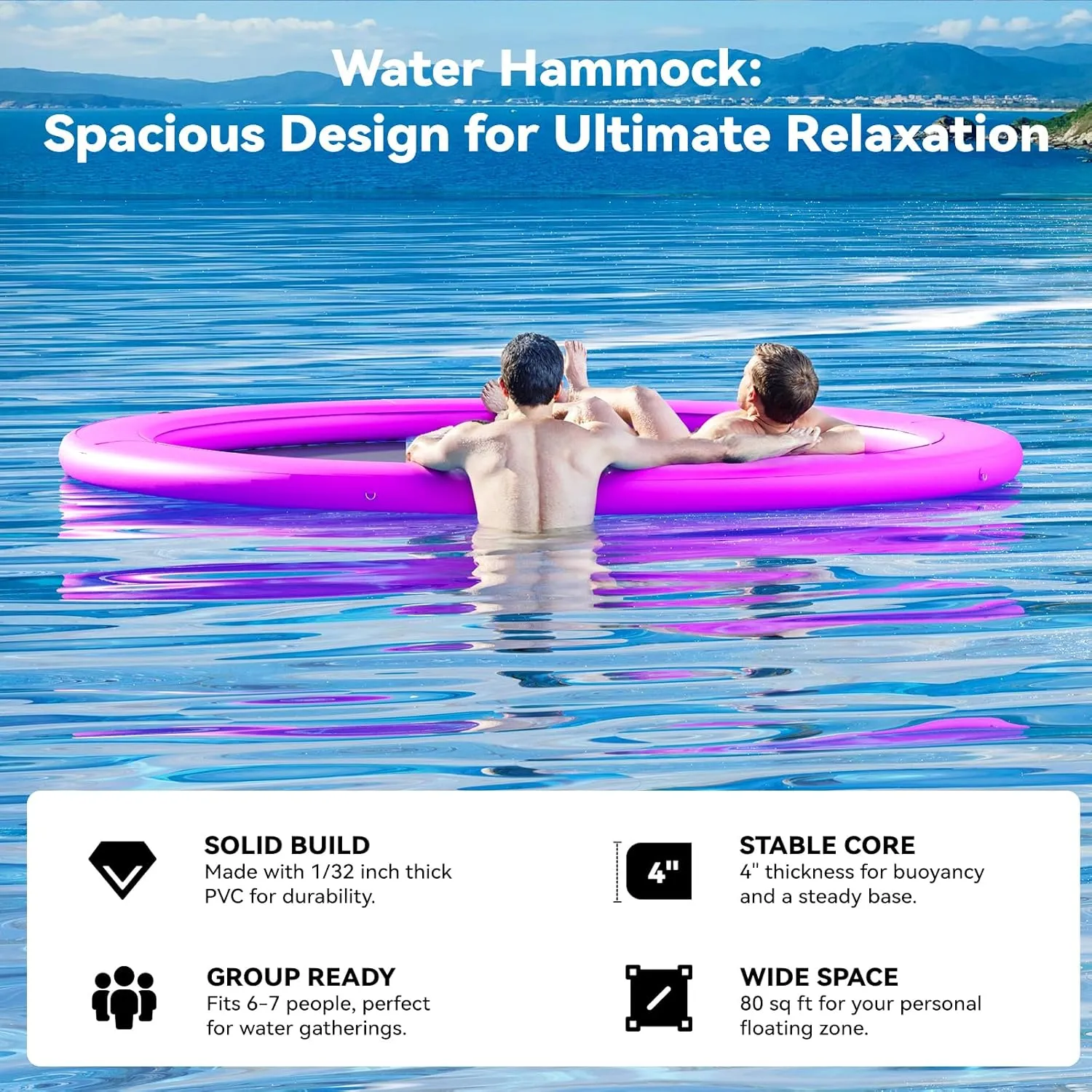 AECOJOY Sunchill Float Ring, Heavy Duty Inflatable Dock & Pool Float Lounger for Adults, Floating Mat Water Hammock Platform for Lake, Beach, Ocean, Tanning Pool Raft for Relaxing