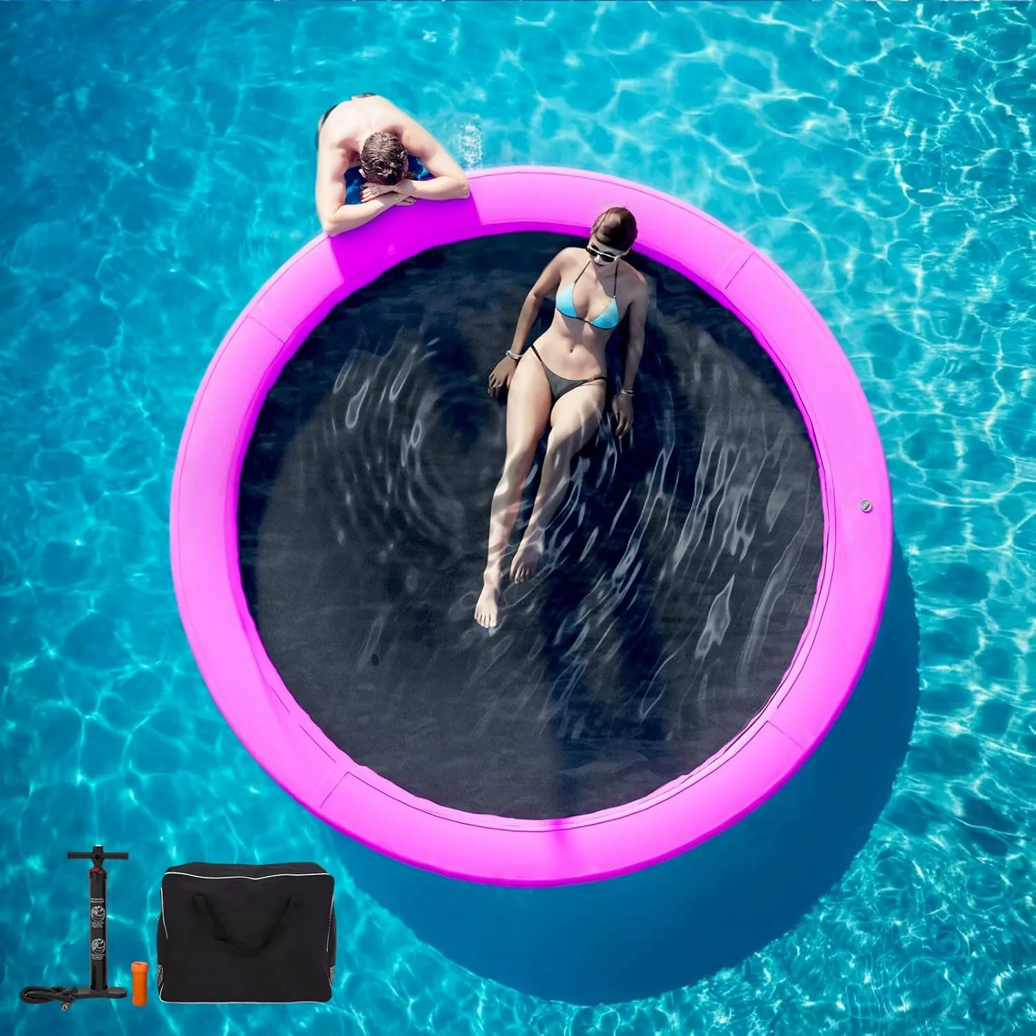 AECOJOY Sunchill Float Ring, Heavy Duty Inflatable Dock & Pool Float Lounger for Adults, Floating Mat Water Hammock Platform for Lake, Beach, Ocean, Tanning Pool Raft for Relaxing