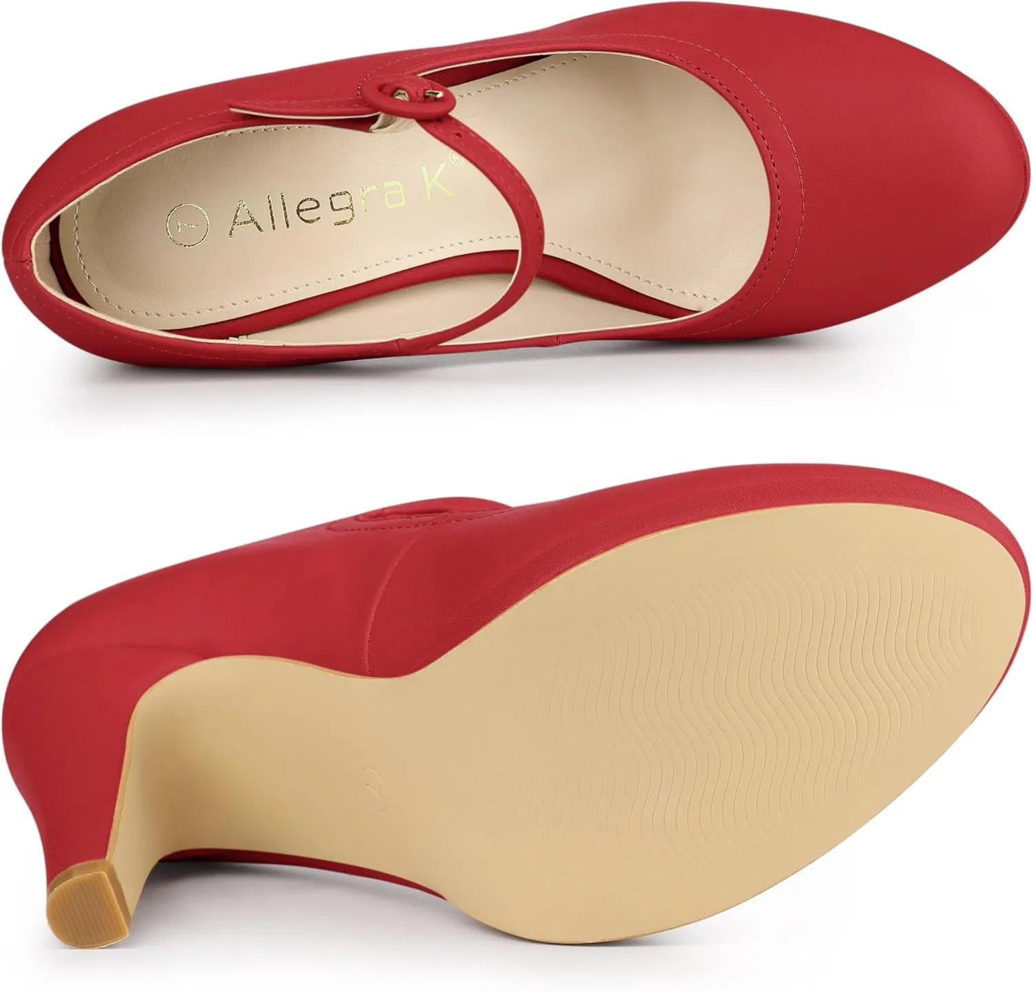 Allegra K Women's Platform Round Toe Ankle Strap Mary Jane Shoes Pump Stiletto Heel Pumps