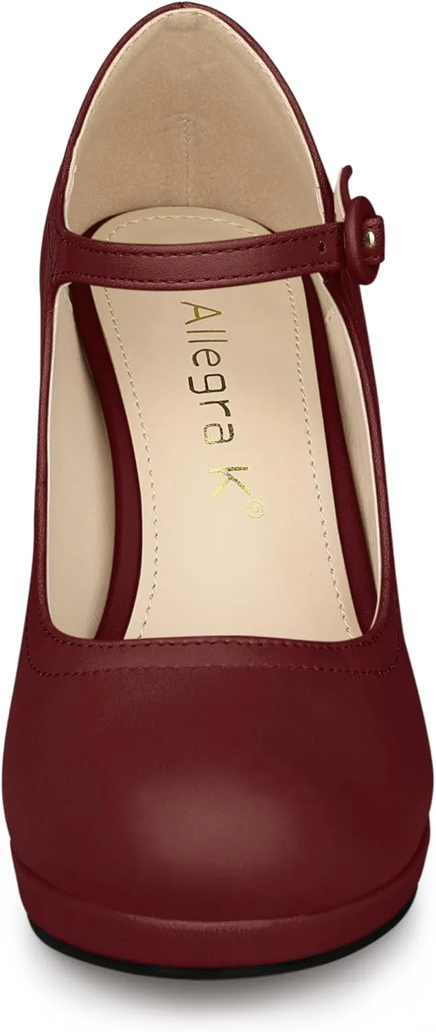 Allegra K Women's Platform Round Toe Ankle Strap Mary Jane Shoes Pump Stiletto Heel Pumps