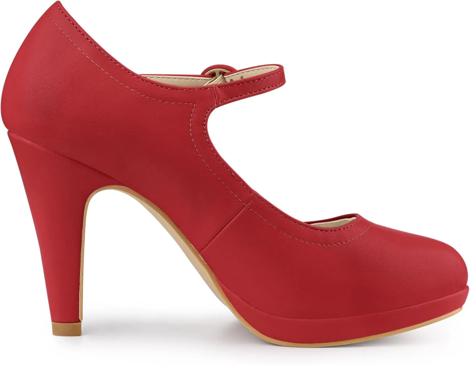 Allegra K Women's Platform Round Toe Ankle Strap Mary Jane Shoes Pump Stiletto Heel Pumps