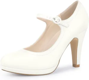 Allegra K Women's Platform Round Toe Ankle Strap Mary Jane Shoes Pump Stiletto Heel Pumps