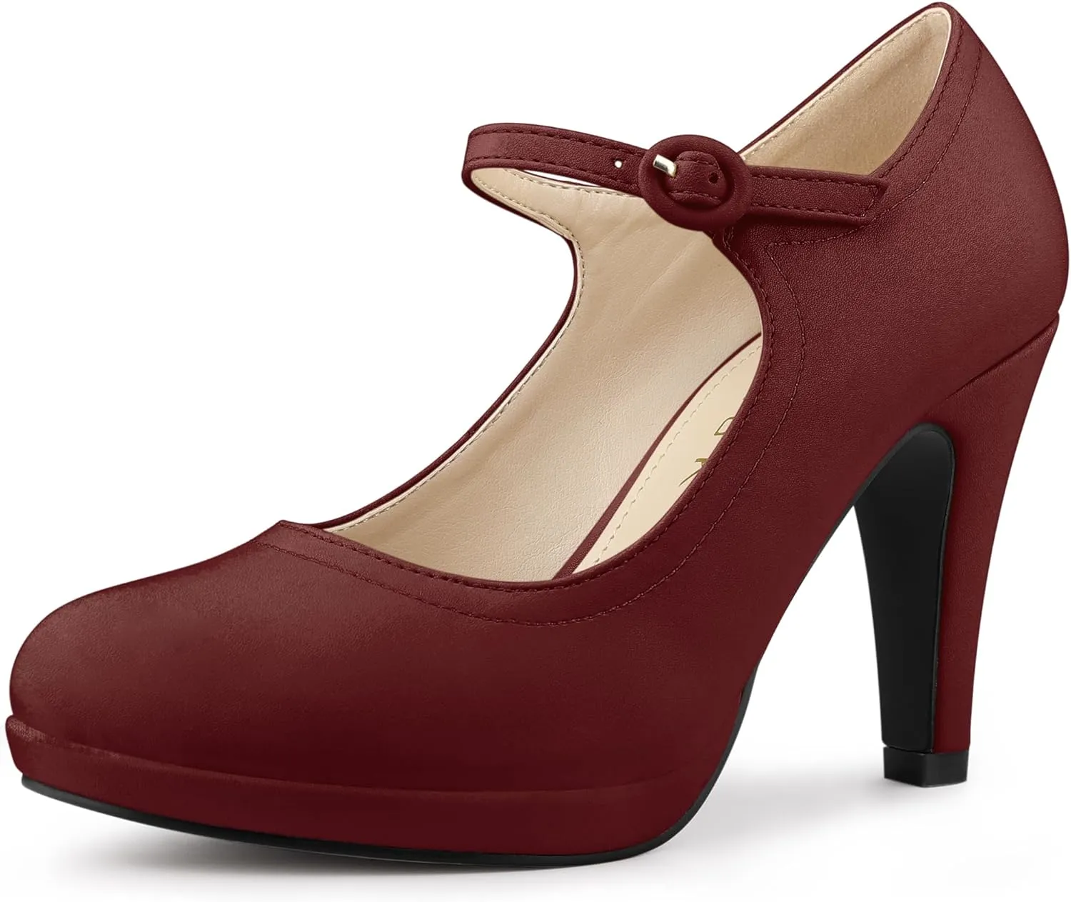 Allegra K Women's Platform Round Toe Ankle Strap Mary Jane Shoes Pump Stiletto Heel Pumps