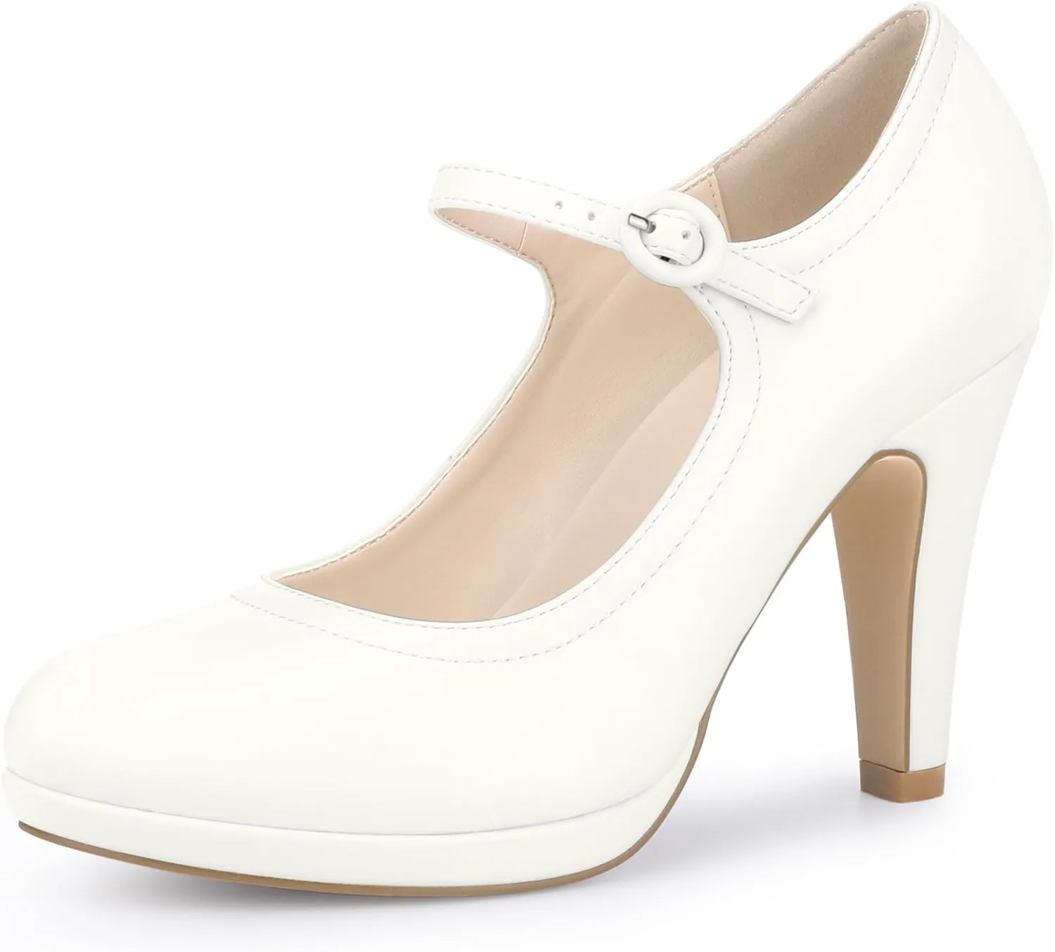 Allegra K Women's Platform Round Toe Ankle Strap Mary Jane Shoes Pump Stiletto Heel Pumps