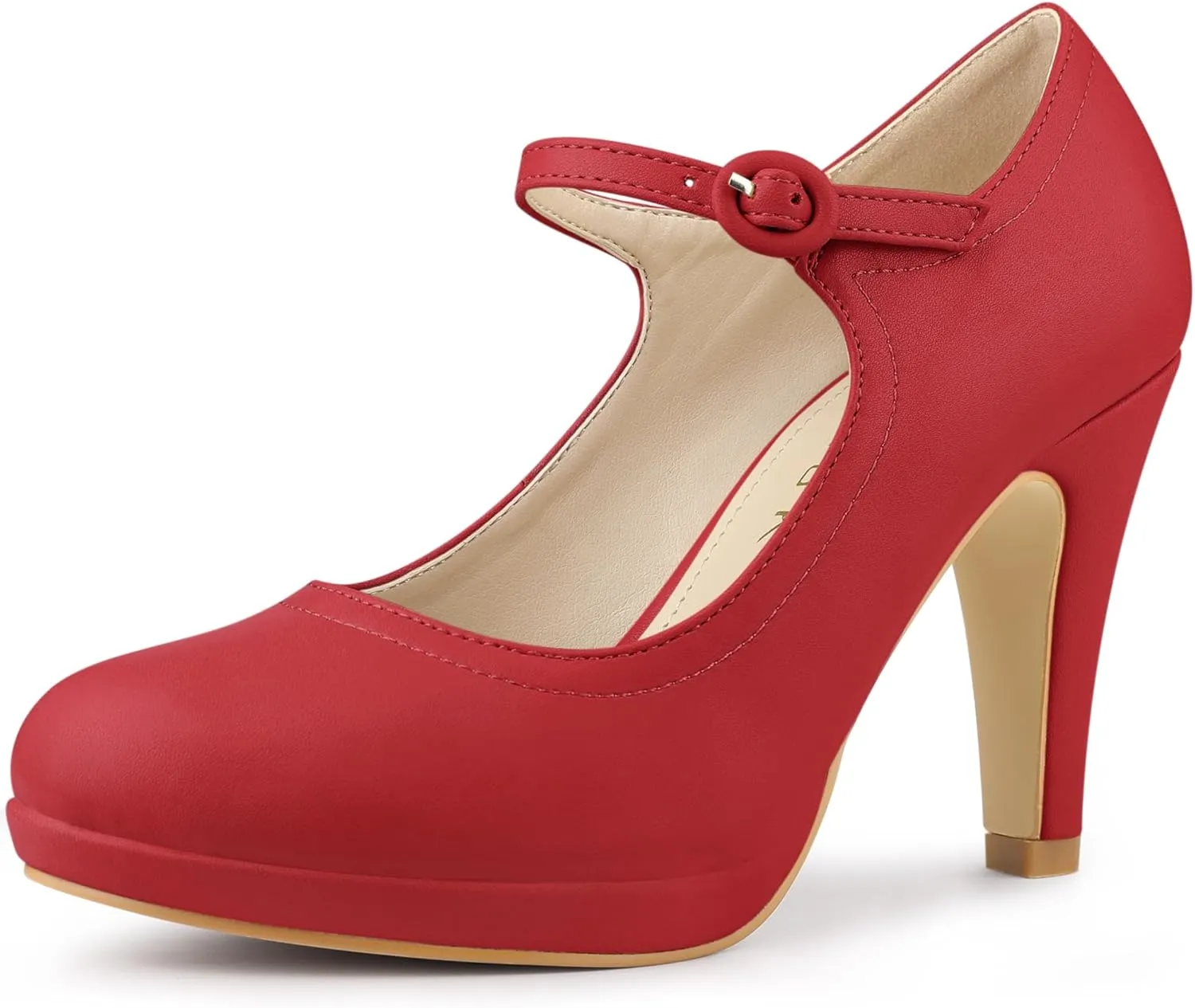 Allegra K Women's Platform Round Toe Ankle Strap Mary Jane Shoes Pump Stiletto Heel Pumps