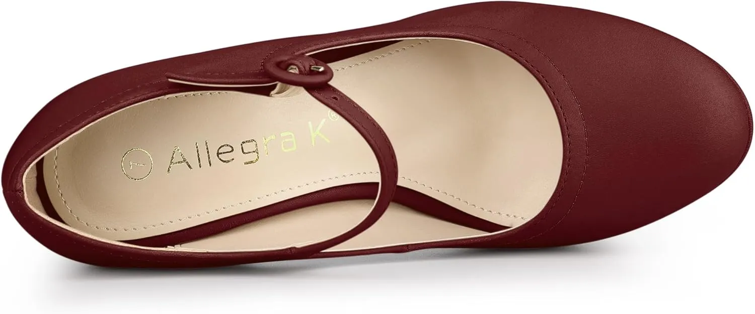 Allegra K Women's Platform Round Toe Ankle Strap Mary Jane Shoes Pump Stiletto Heel Pumps