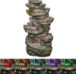 Alpine Corporation TZL198 Outdoor 6 Tiered Rainforest Rock Waterfall Floor Fountain with Color Changing LED Lights and Remote Control for Garden, Patio, Lawn & Backyard Decor, 51" Tall, Gray