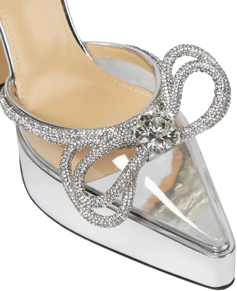 Arqa Women's Rhinestone Bow Platforms,Diamond Ankle Strap Pumps Chunky Heel Wedding Slingback Pump