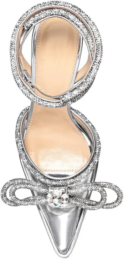 Arqa Women's Rhinestone Bow Platforms,Diamond Ankle Strap Pumps Chunky Heel Wedding Slingback Pump
