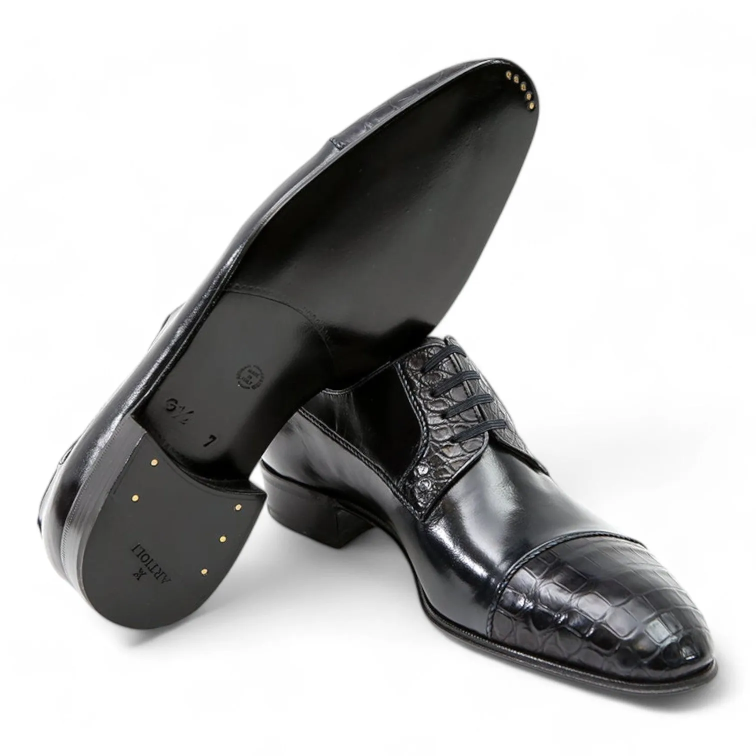 Artioli Oscar Men's Luxury Italian Shoes Alligator / Kangaroo Leather Derby (ART1028)