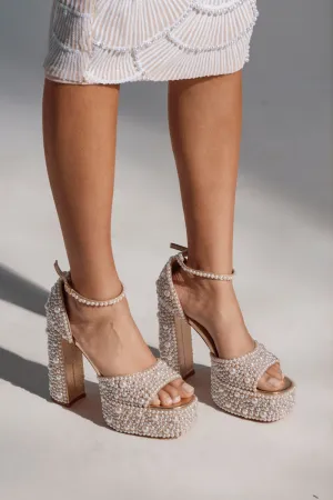 AZALEA WANG ELENAOR GOLD PEARL CHUNKY SANDAL