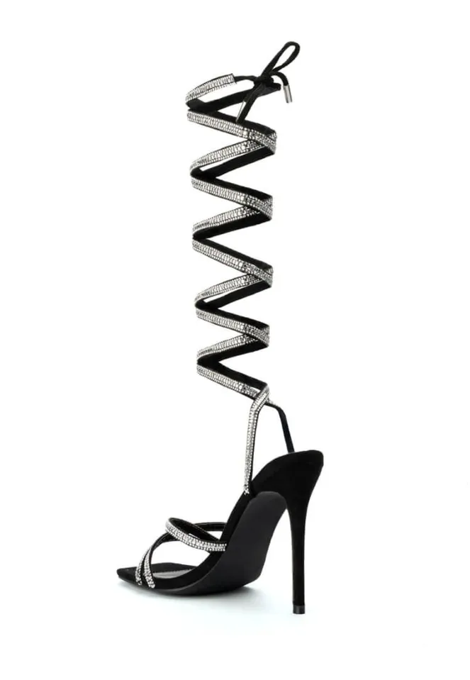 AZALEA WANG MOONLIGHT LACE UP THIGH HIGH BLING SANDAL IN BLACK NWT