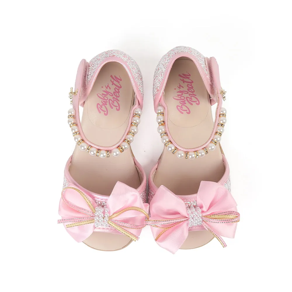 Baby's Breath Luna Open-Toe Kids Dress Shoes (White Pink)