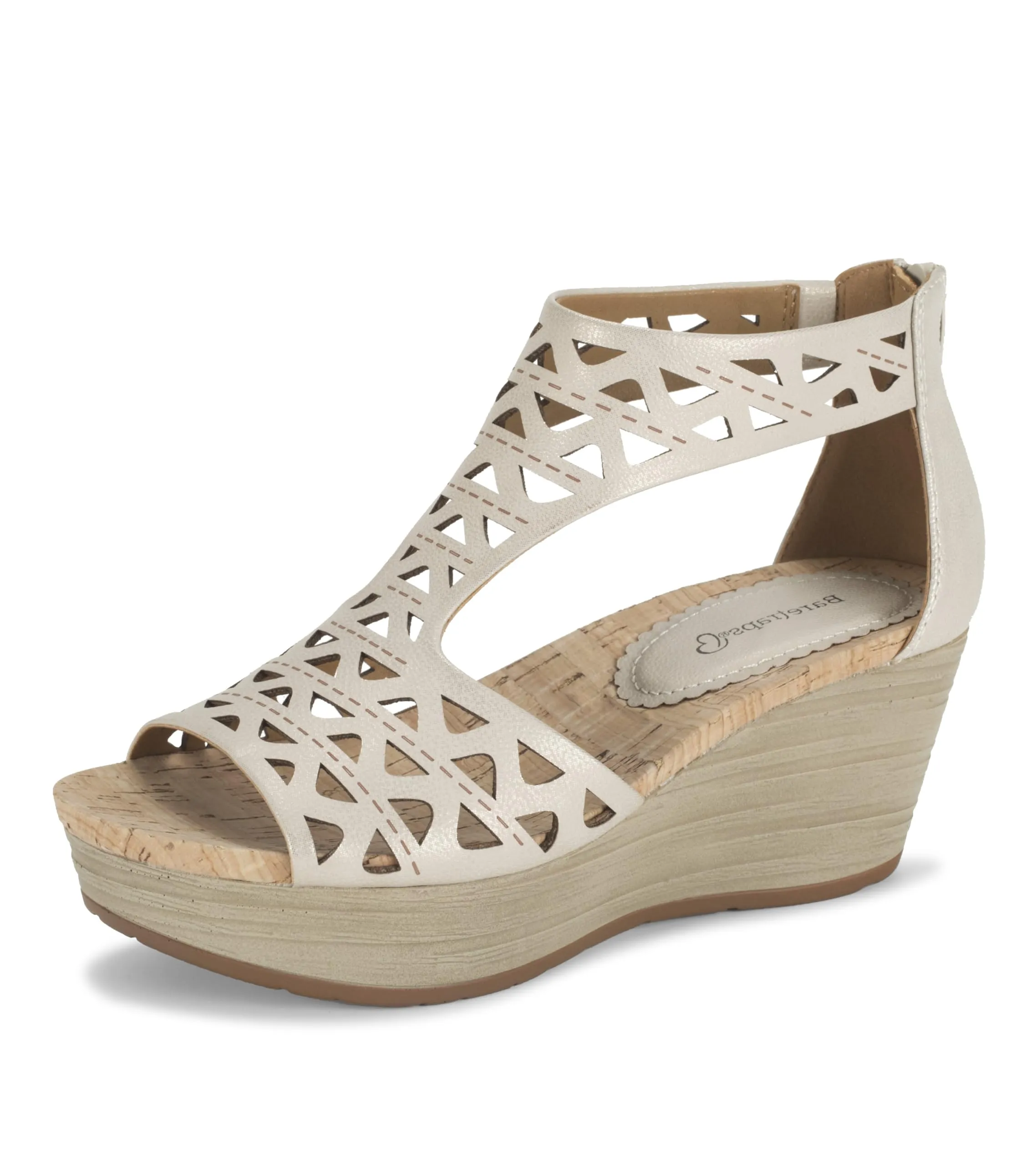 BareTraps Womens Miriam Open Toe Zip-up Wedge Sandals Beige 7.5 Medium (B,M)