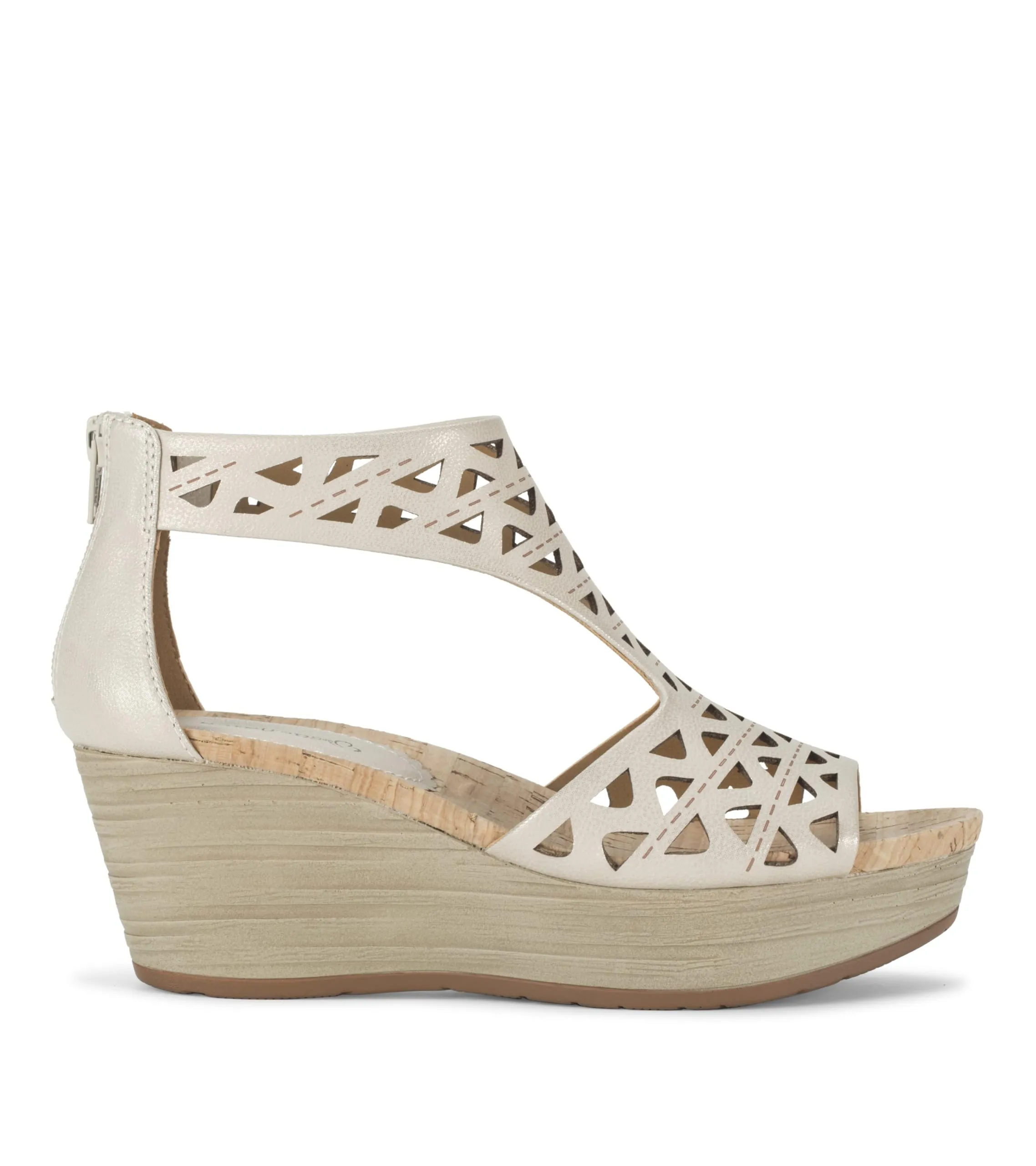 BareTraps Womens Miriam Open Toe Zip-up Wedge Sandals Beige 7.5 Medium (B,M)