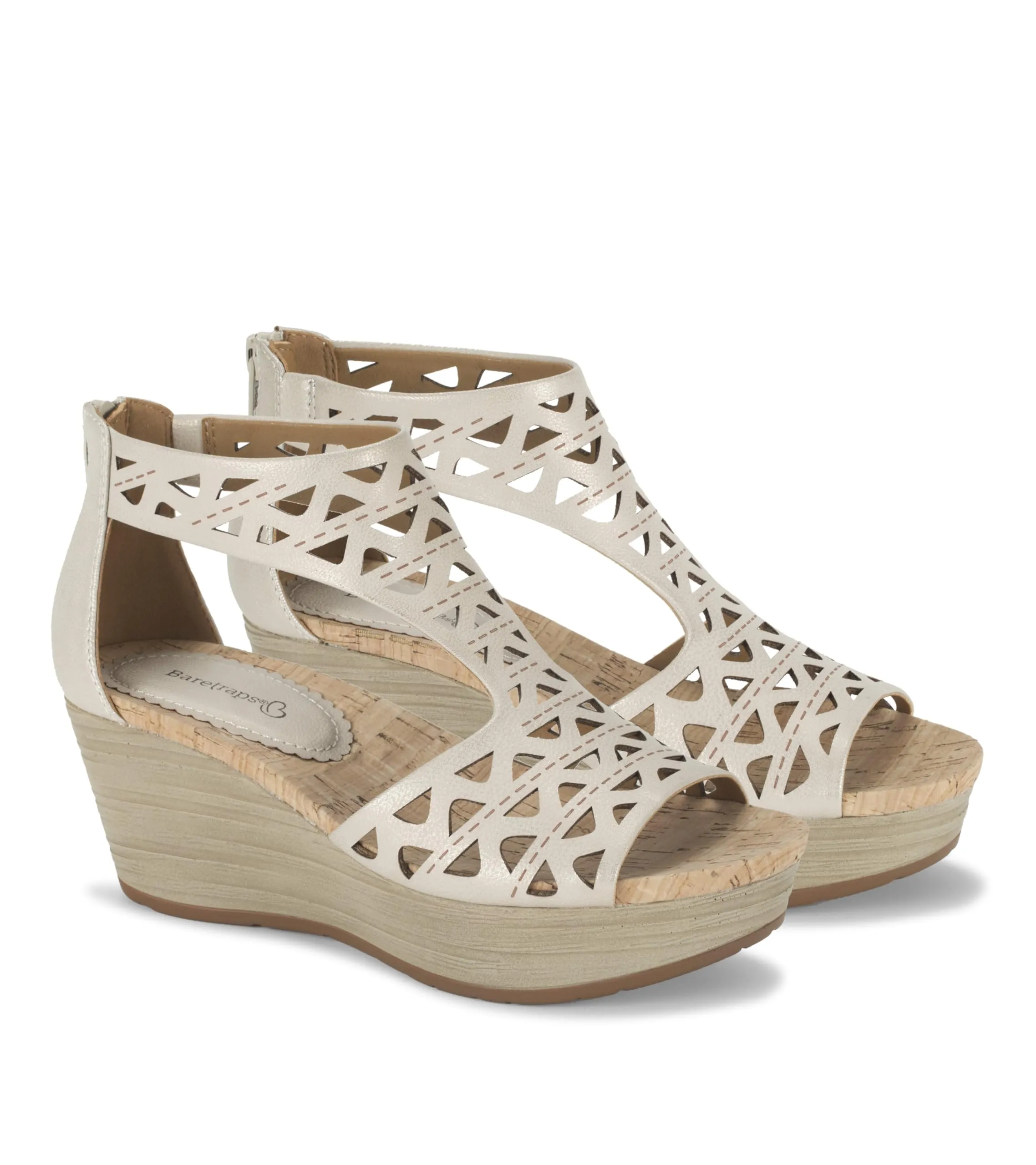 BareTraps Womens Miriam Open Toe Zip-up Wedge Sandals Beige 7.5 Medium (B,M)