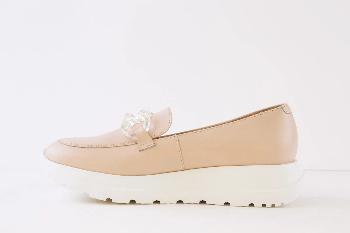 BIOECO - 6350/632 CHUNKY WEDGE LOAFER - BEIGE LEATHER