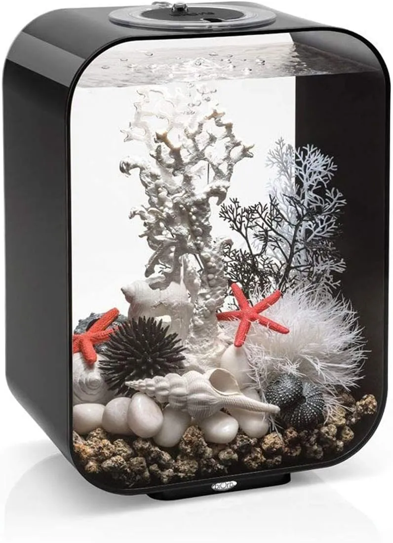 biOrb Life 15 Acrylic 4-Gallon Aquarium with Multi-Color Remote-Controlled LED Lights Modern Compact Tank for Tabletop or Desktop Display, Black