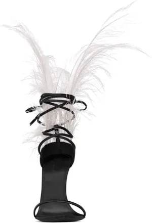 Black Feather Sandals for Women Ostrich Hair Decor Thin High Heels Dance Shoes Ladies Fur Sandals T Show Party Shoes