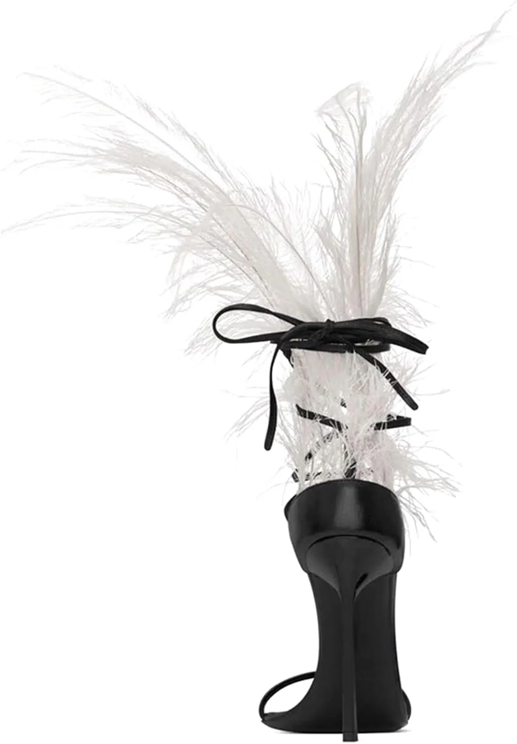 Black Feather Sandals for Women Ostrich Hair Decor Thin High Heels Dance Shoes Ladies Fur Sandals T Show Party Shoes