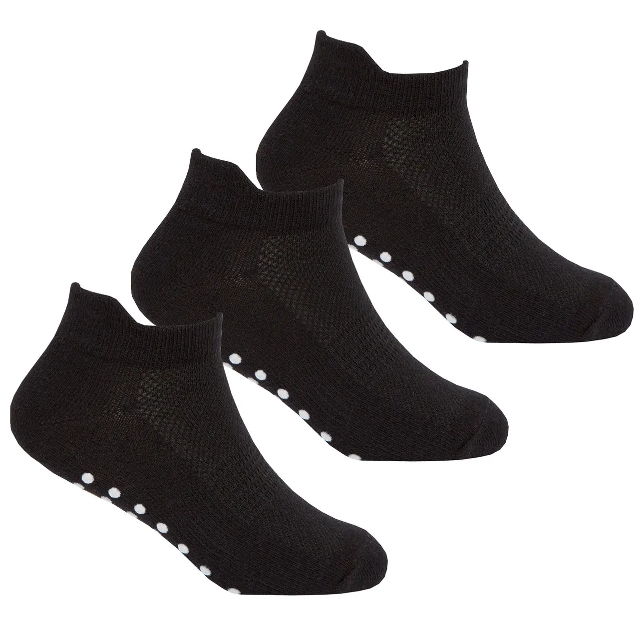 Boys Sport Trainer Liners Socks With Non Slip Sole Grip Black 3 Pairs