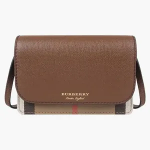 Burberry Hampshire Horse Check Canvas Derby Leather Crossbody Bag Tan