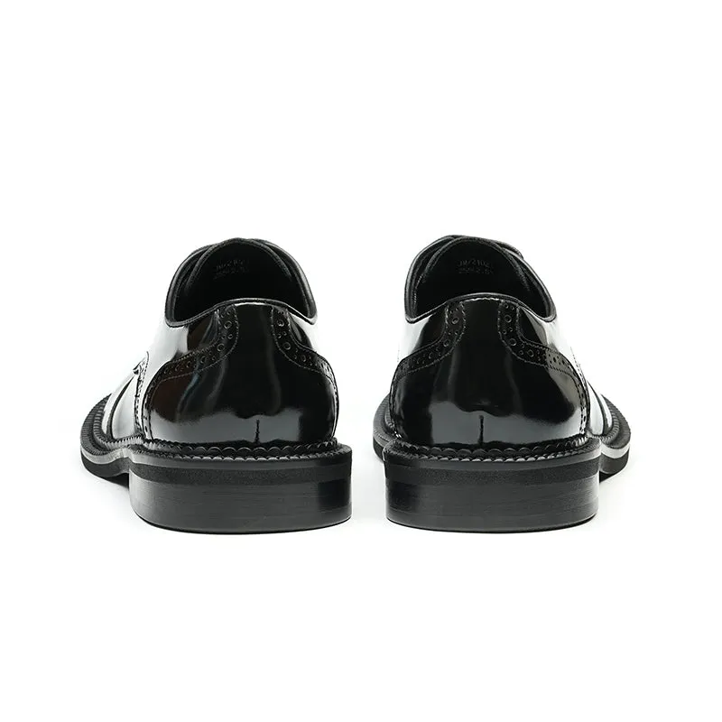 Calfskin Derby Shoes for Men Glossy Brogue Round Toe