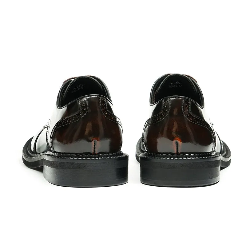 Calfskin Derby Shoes for Men Glossy Brogue Round Toe
