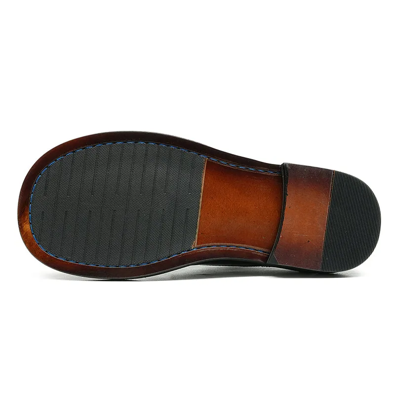 Calfskin Derby Shoes for Men Glossy Brogue Round Toe