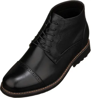 CALTO Men's Invisible Height Increasing Elevator Shoes - Black Leather Lace-up Cap-toe Boots with Inner Faux Fur - 3.2 Inches Taller - Y41083 - Size 7.5 D(M) US