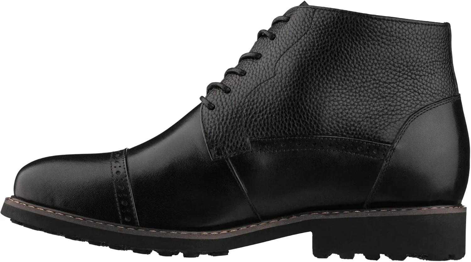 CALTO Men's Invisible Height Increasing Elevator Shoes - Black Leather Lace-up Cap-toe Boots with Inner Faux Fur - 3.2 Inches Taller - Y41083 - Size 7.5 D(M) US