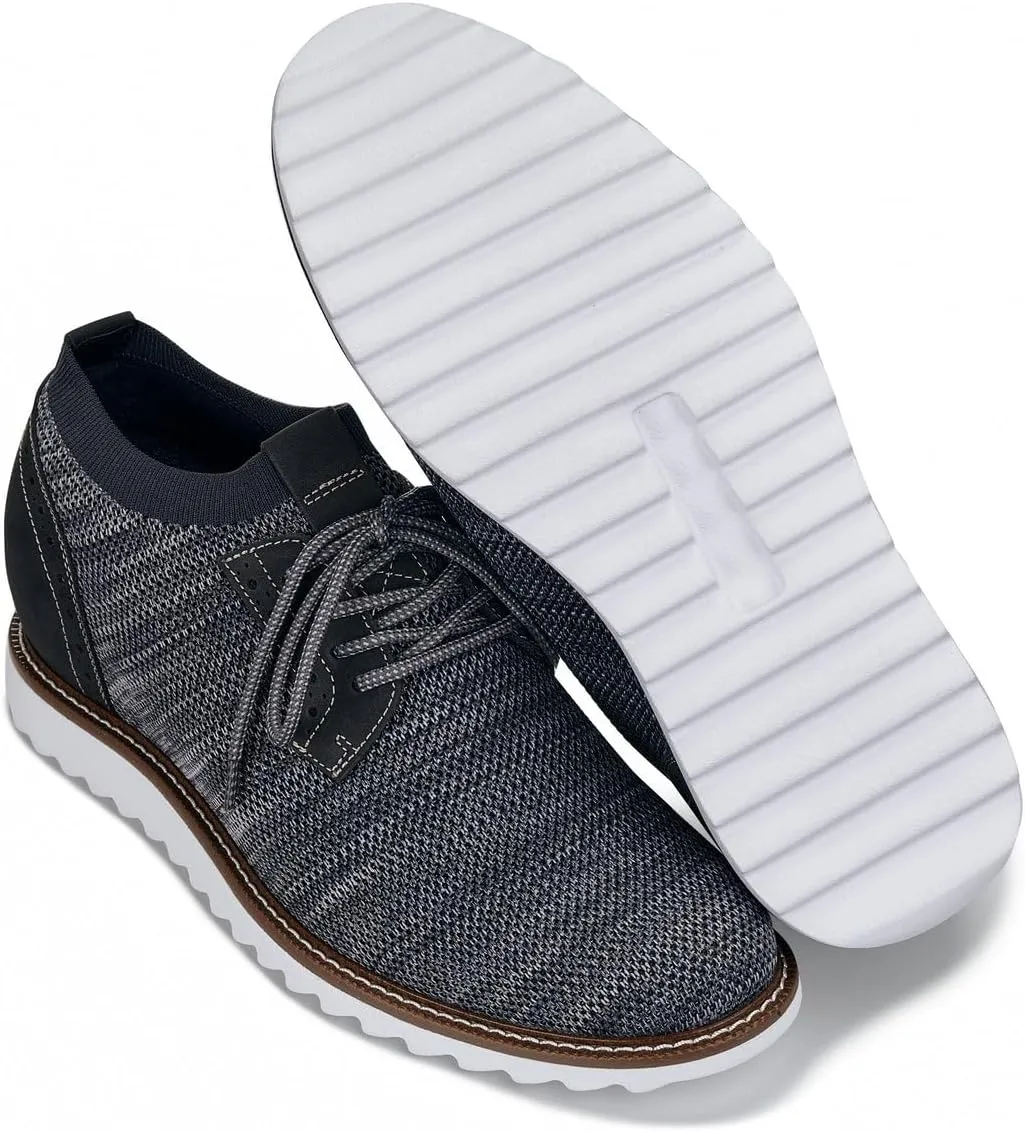 CALTO Men's Invisible Height Increasing Elevator Shoes - Grey Lightweight Lace-up Casual Derby - 3.2 Inches Taller - J1503 - Size 10.5 D(M) US