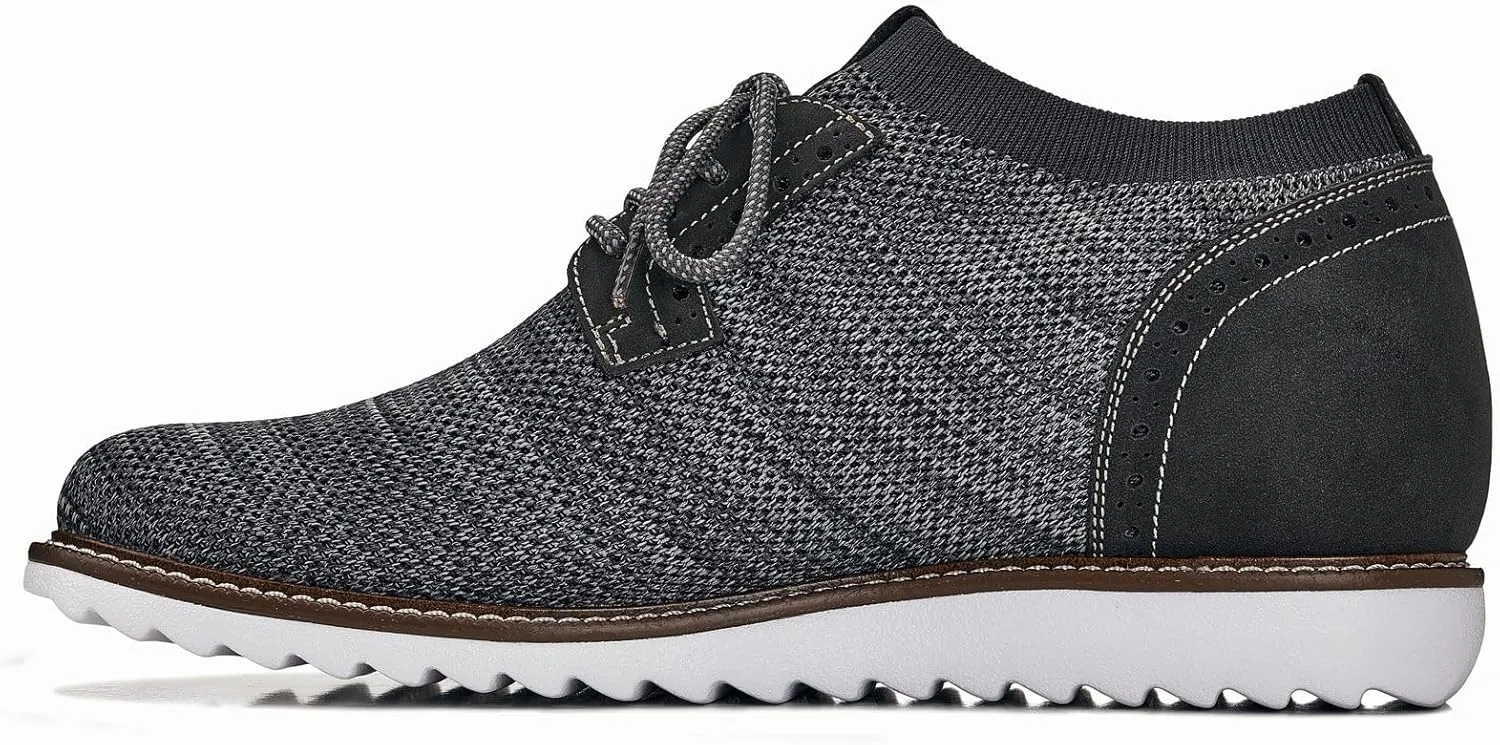 CALTO Men's Invisible Height Increasing Elevator Shoes - Grey Lightweight Lace-up Casual Derby - 3.2 Inches Taller - J1503 - Size 10.5 D(M) US
