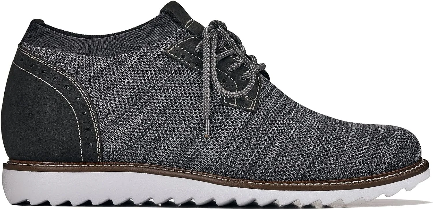 CALTO Men's Invisible Height Increasing Elevator Shoes - Grey Lightweight Lace-up Casual Derby - 3.2 Inches Taller - J1503 - Size 10.5 D(M) US