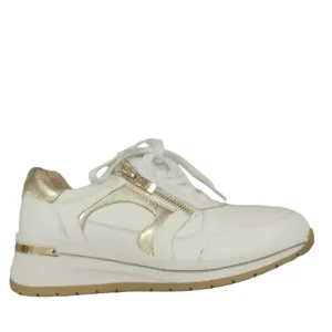 Caprice White Leather Wedge Trainer with Gold Trim