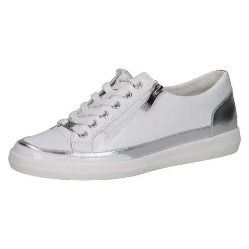 Caprice White Patent Leather Trainer with Side Zip