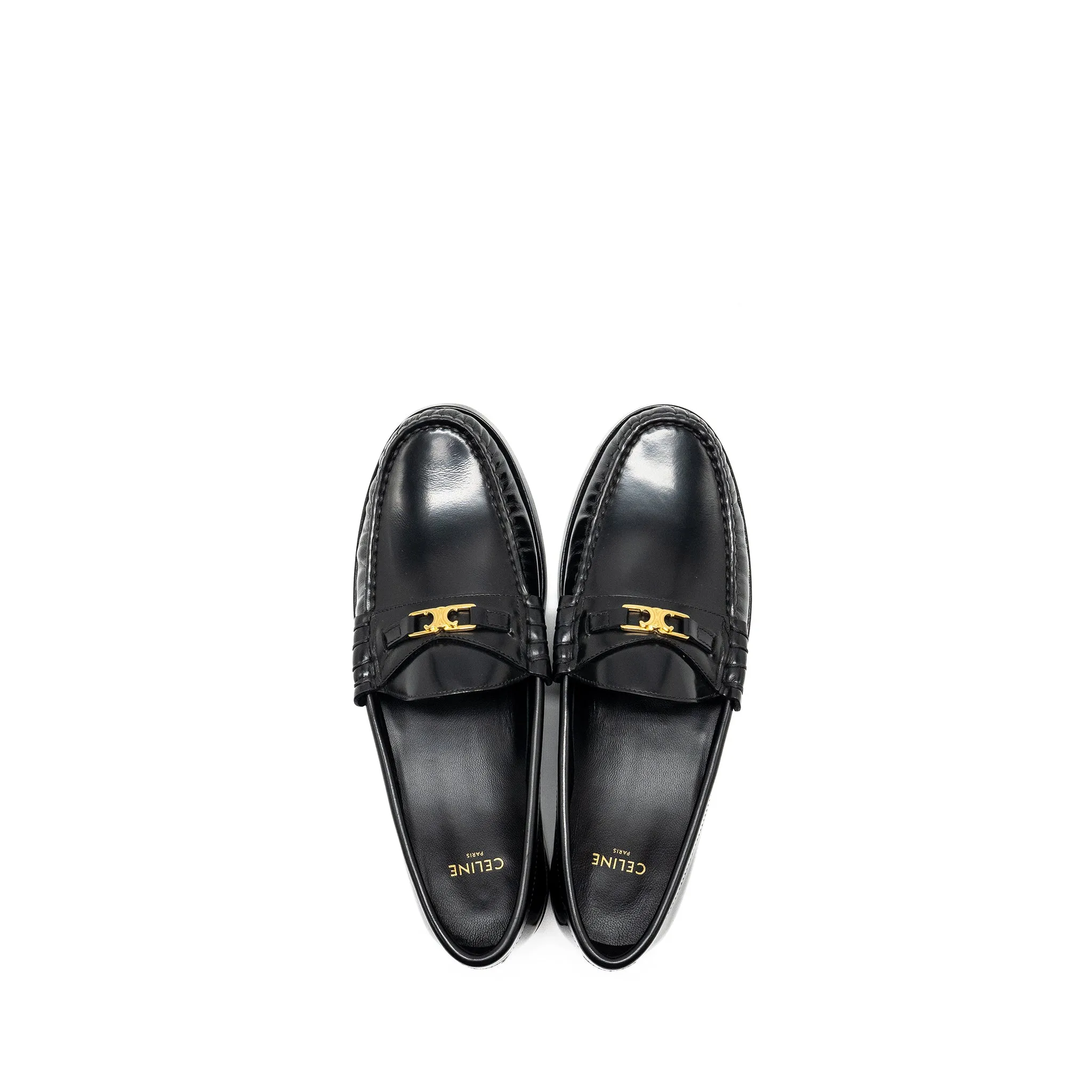 Celine Size 37 Triomphe Loafer Polished Calfskin Black GHW