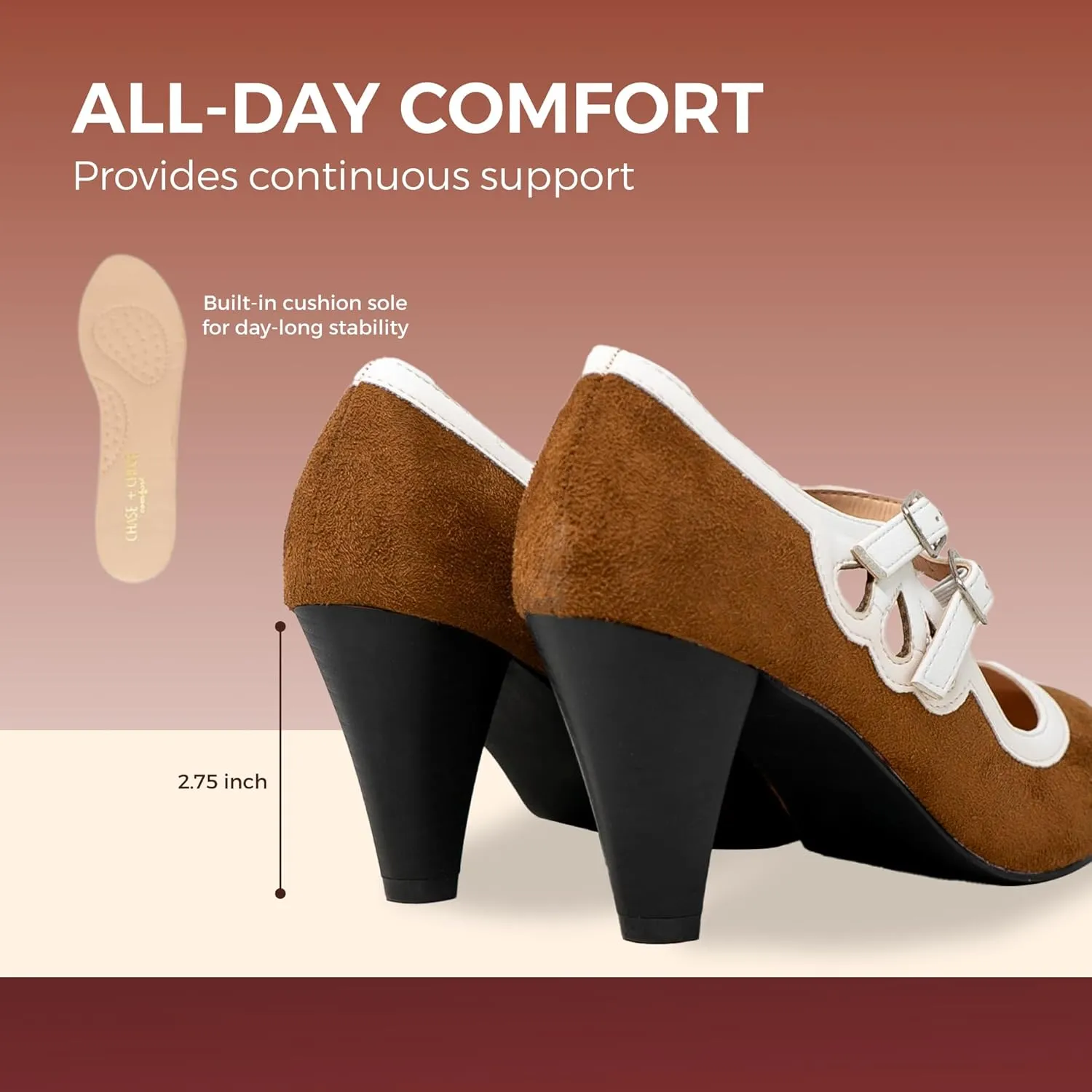 Chase & Chloe Women's Round Toe Two Tone Mary Jane Pumps