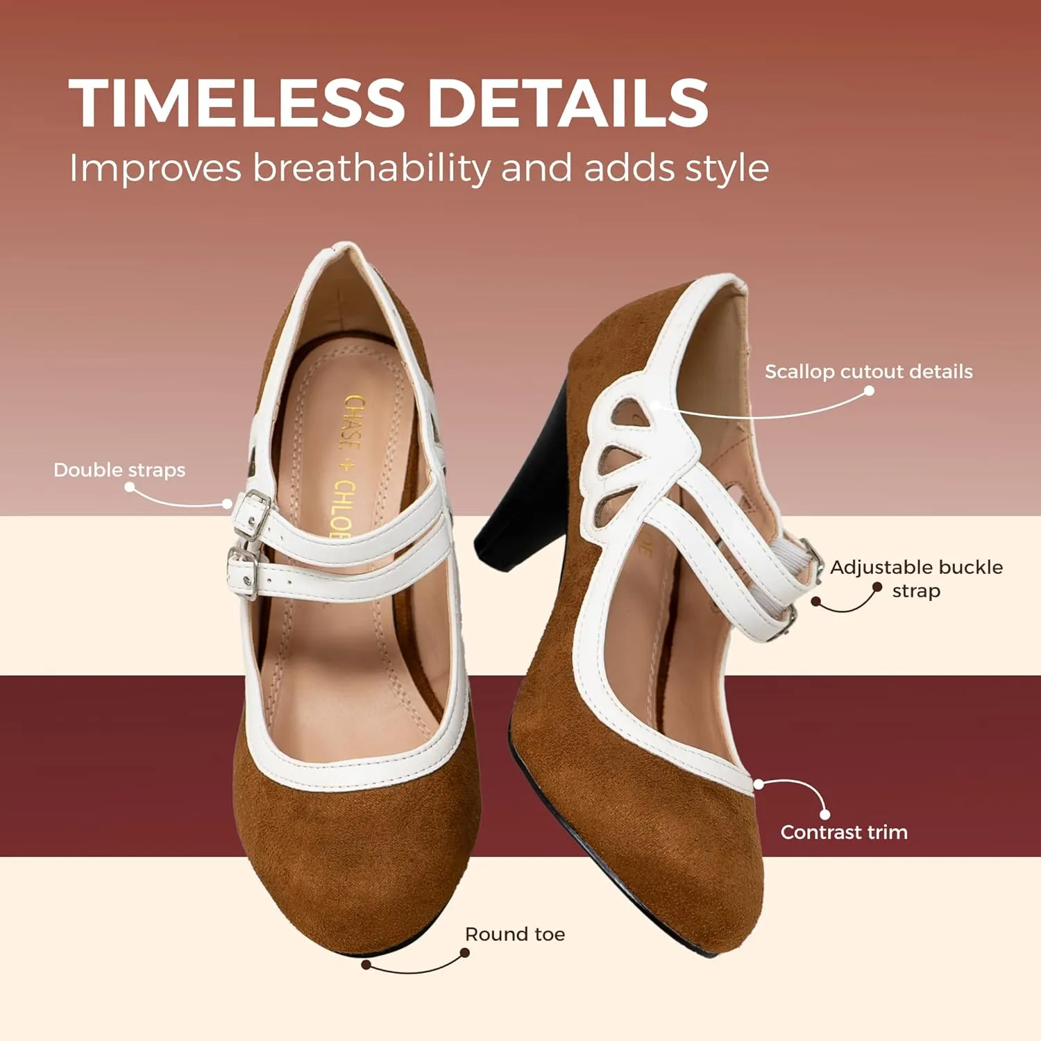 Chase & Chloe Women's Round Toe Two Tone Mary Jane Pumps