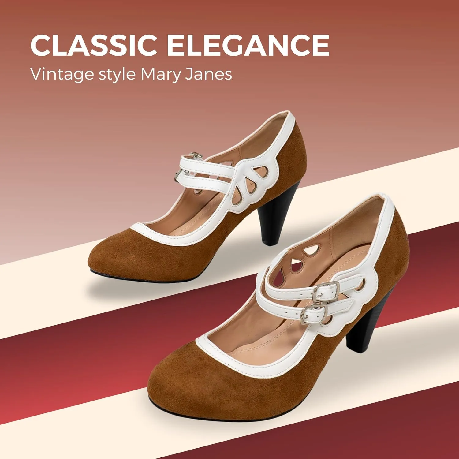 Chase & Chloe Women's Round Toe Two Tone Mary Jane Pumps