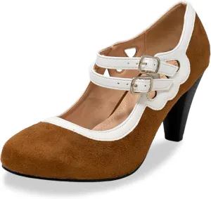 Chase & Chloe Women's Round Toe Two Tone Mary Jane Pumps