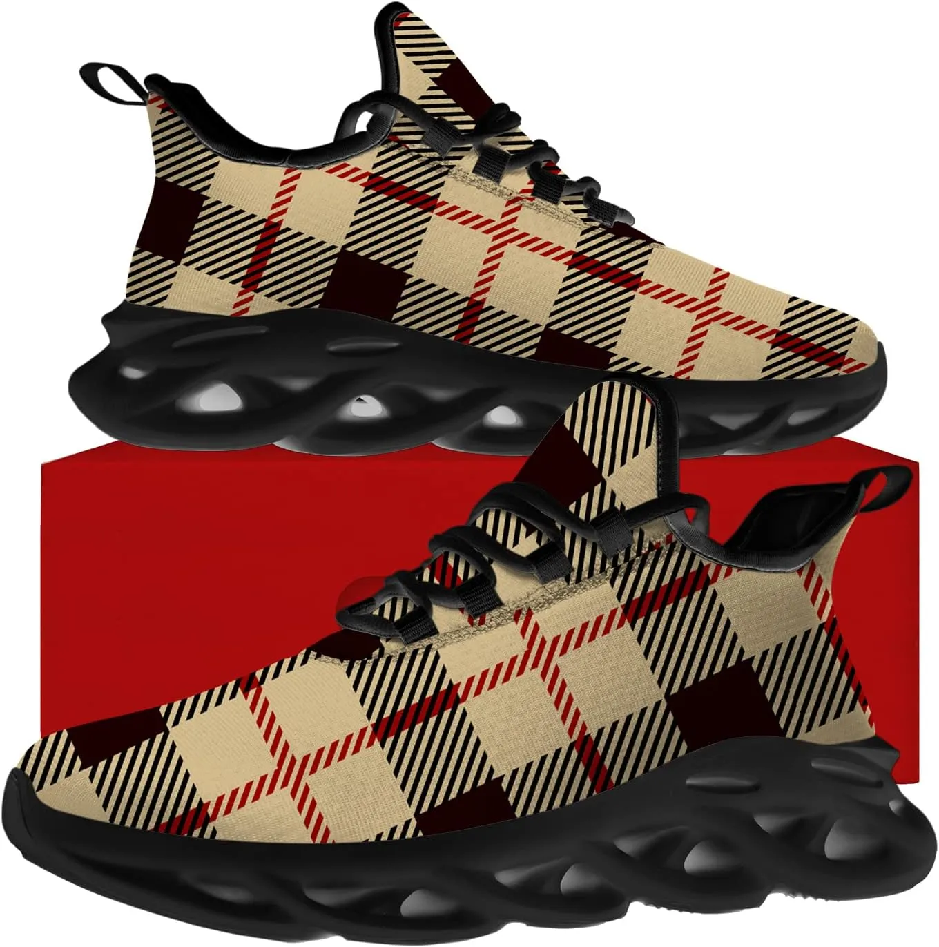 Ciadoon Plaid Shoes for Men Women Road Running Shoes Sport Walking Tennis Sneakers Athletic Shoes Gifts for Boy Girl
