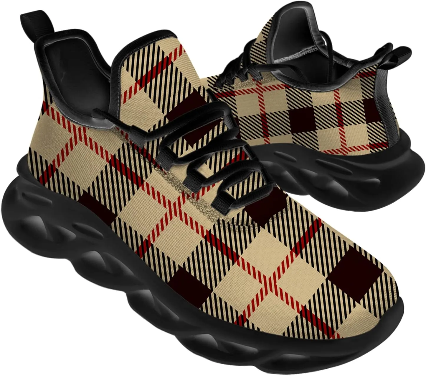 Ciadoon Plaid Shoes for Men Women Road Running Shoes Sport Walking Tennis Sneakers Athletic Shoes Gifts for Boy Girl