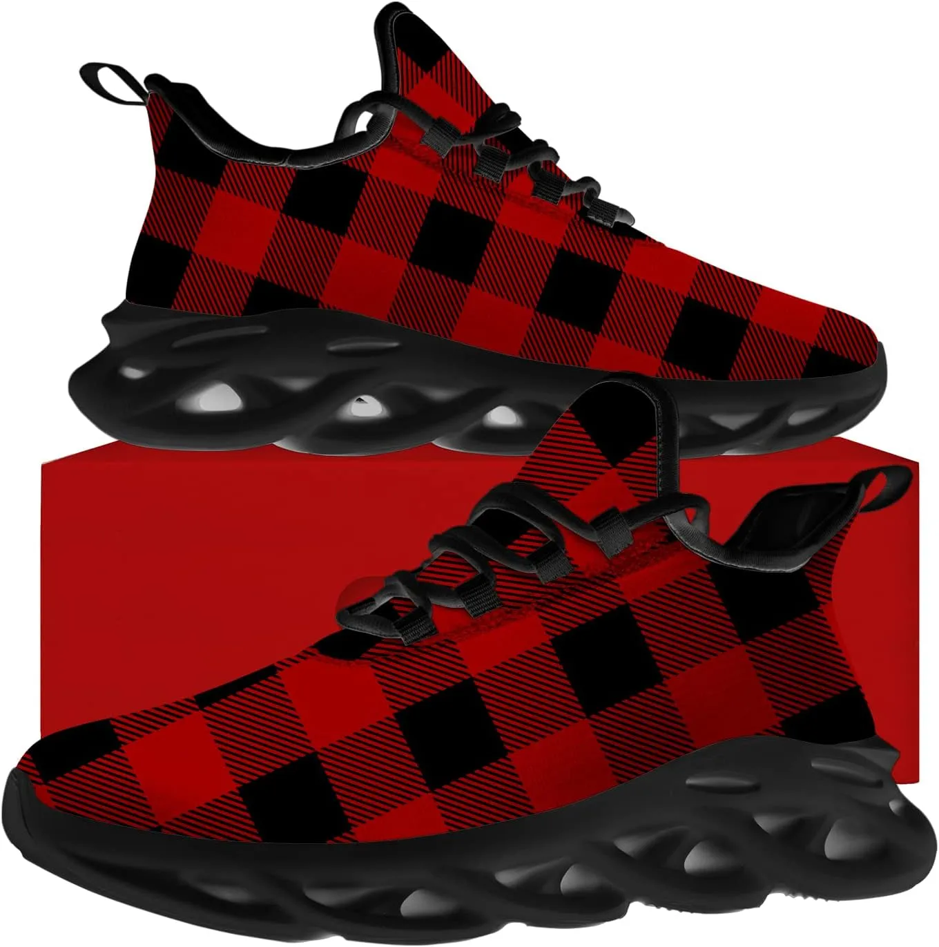 Ciadoon Plaid Shoes for Men Women Road Running Shoes Sport Walking Tennis Sneakers Athletic Shoes Gifts for Boy Girl
